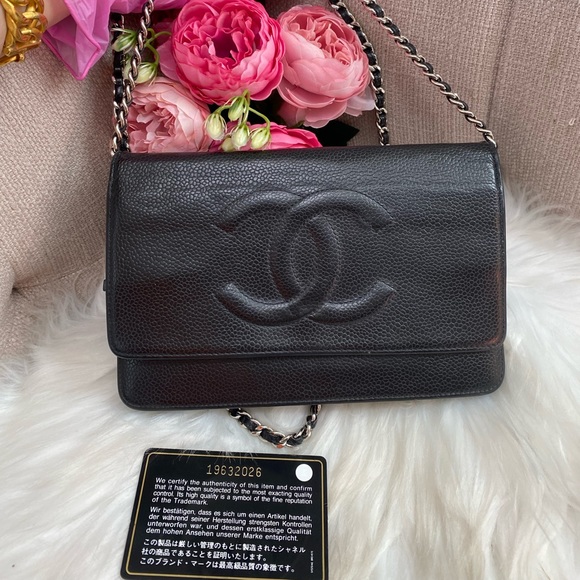 ❌SOLD ON E🅱️🅰️Y❌🌼 Chanel Caviar CC Timeless BLACK WOC With Card &dust bag SHW - Picture 6 of 17